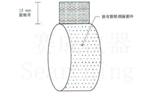 濟南賽成VOC-01環形初粘儀測試時，將膠帶式樣彎轉成如圖這樣的環形試樣，有膠面朝外